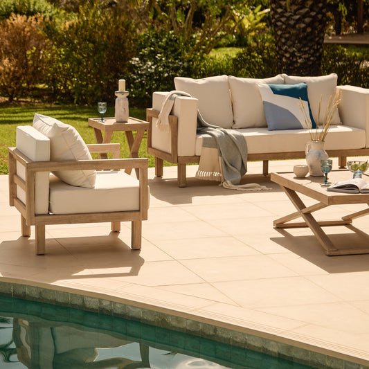 Akira 5 Seater Wooden Garden Set with Coffee and 2 Akira Side Tables