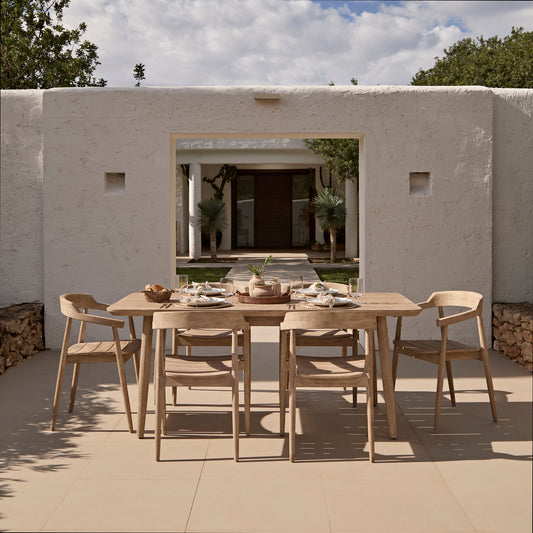 Elowen 6 Seater Wooden Garden Dining Table - Light Brushed Acacia