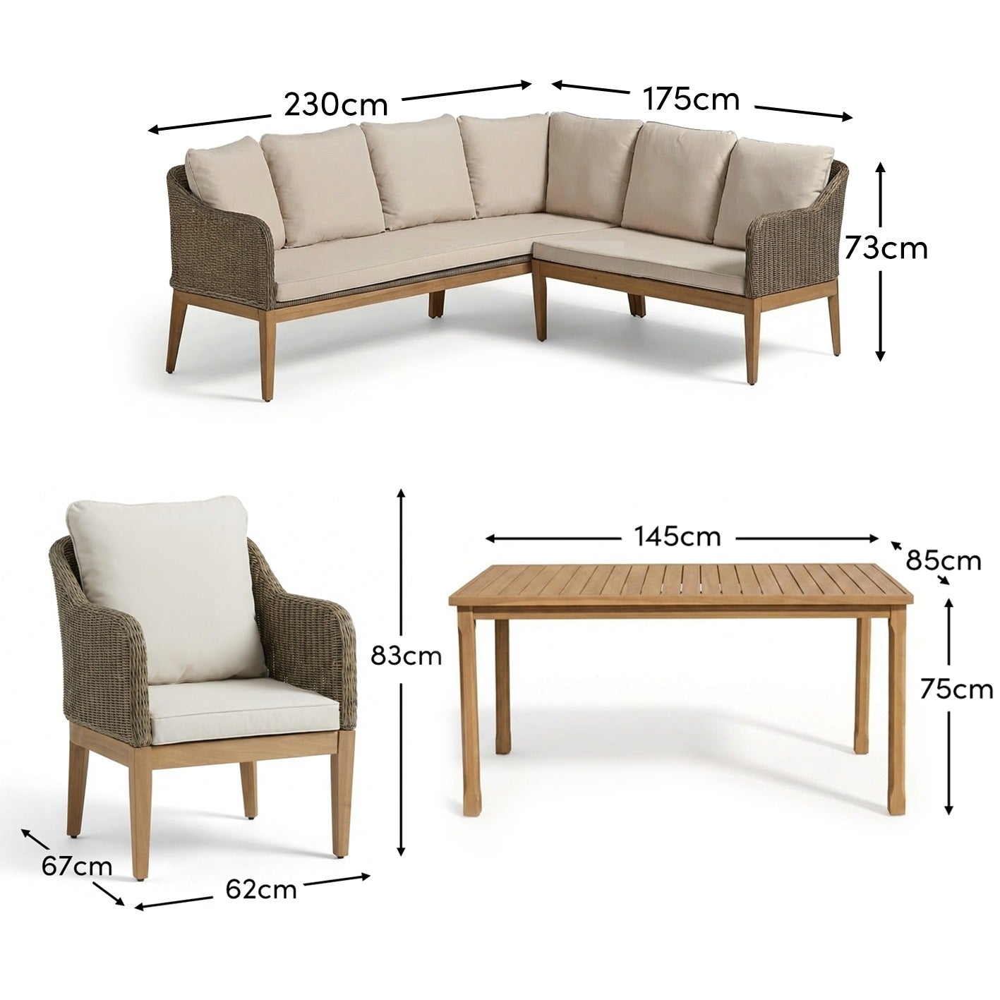 Harlyn 6 Seater Wooden Garden Dining Set with Corner Sofa & 2 Harlyn Dining Armchairs