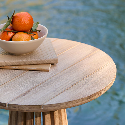 Willow Round Wooden Garden Side Table - Brushed Light Acacia