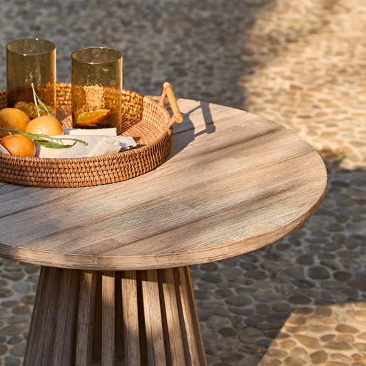 Willow Round Wooden Garden Coffee Table - Brushed Light Acacia