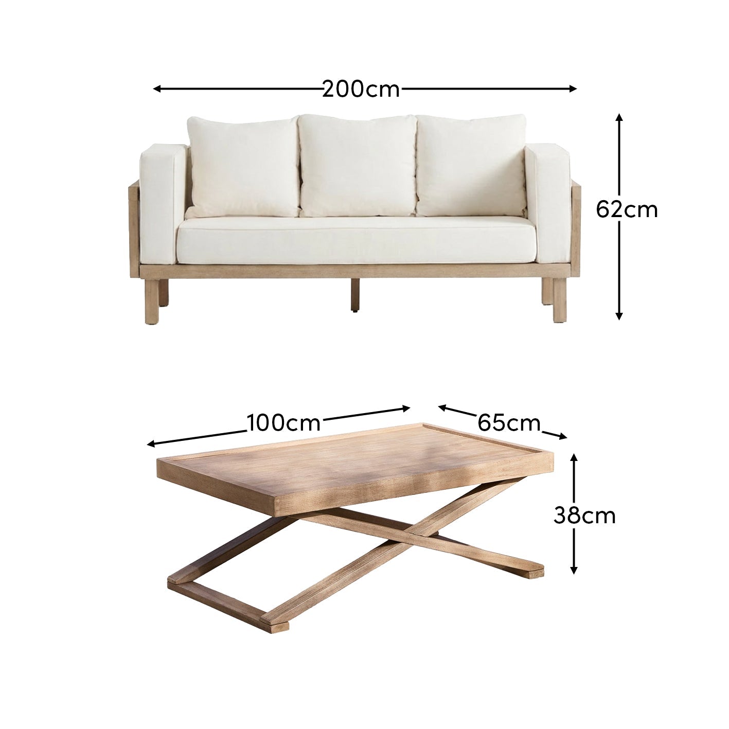 Akira 6 Seater Wooden Sofa Set with Coffee Table