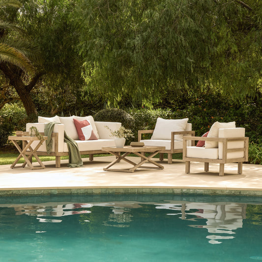 Akira 5 Seater Wooden Garden Set with Side Table and Coffee Table