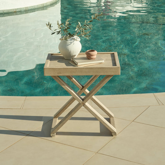 Akira Wooden Garden Side Table - Light Brushed Acacia