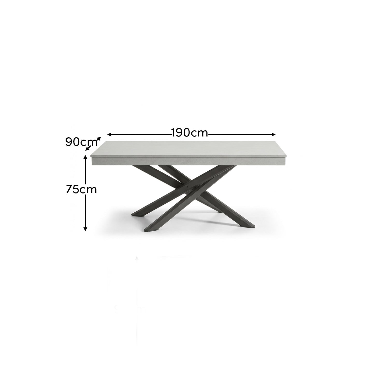 Amelia 6 Seater Concrete Garden Dining Table - Metal Legs - Pale Grey