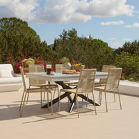 Amelia 6 Seater Concrete Garden Dining Table - Metal Legs - Pale Grey