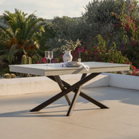Amelia 6 Seater Concrete Garden Dining Table - Metal Legs - Pale Grey