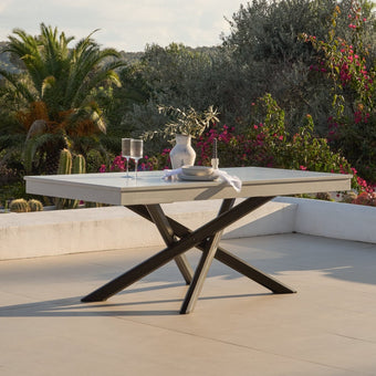compare product Amelia 6 Seater Concrete Garden Dining Table - Metal Legs - Pale Grey
