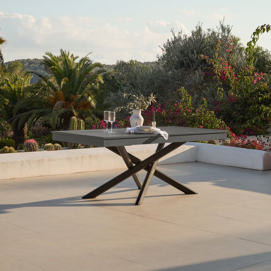 Amelia 6 Seater Concrete Garden Dining Table - Metal Legs - Dove Grey