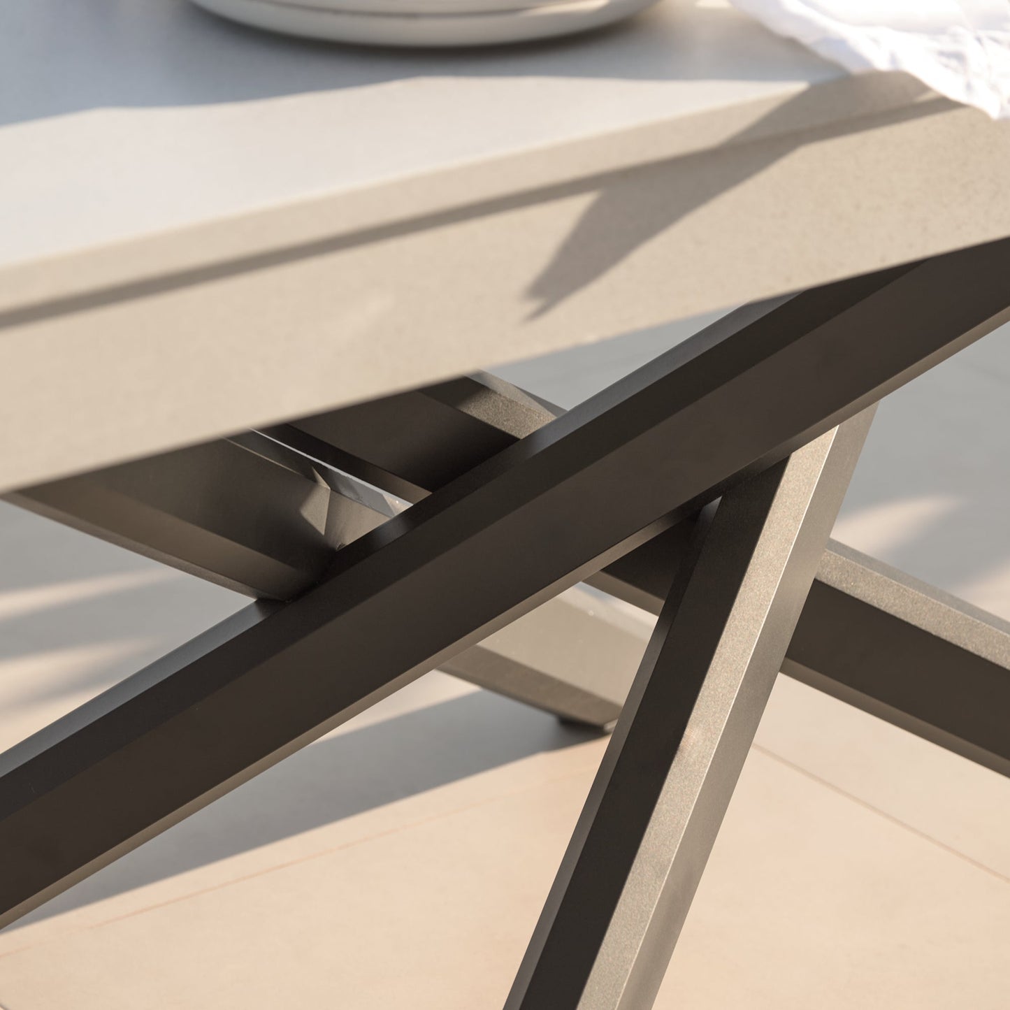 Amelia 6 Seater Concrete Garden Dining Table - Metal Legs - Pale Grey