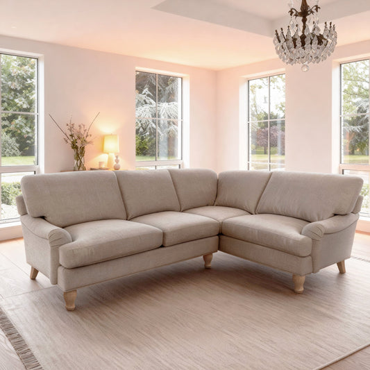 Brea Mink Taupe Right Corner Sofa with Whitewash Oak Legs