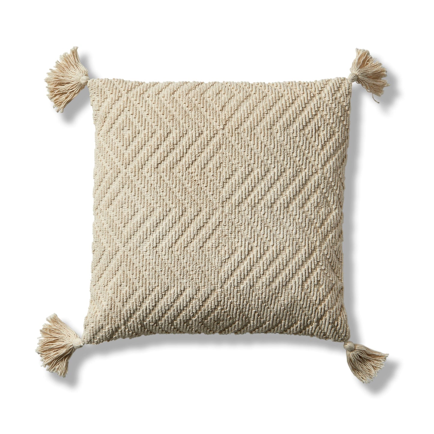 Elborough Off White Diamond Embroidered Tasseled Cushion Cover - 50x50cm