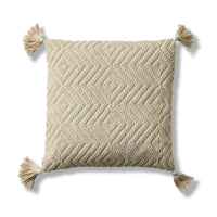 Elborough Off White Diamond Embroidered Tasseled Cushion Cover - 50x50cm