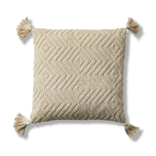Elborough Off White Diamond Embroidered Tasseled Cushion Cover - 50x50cm