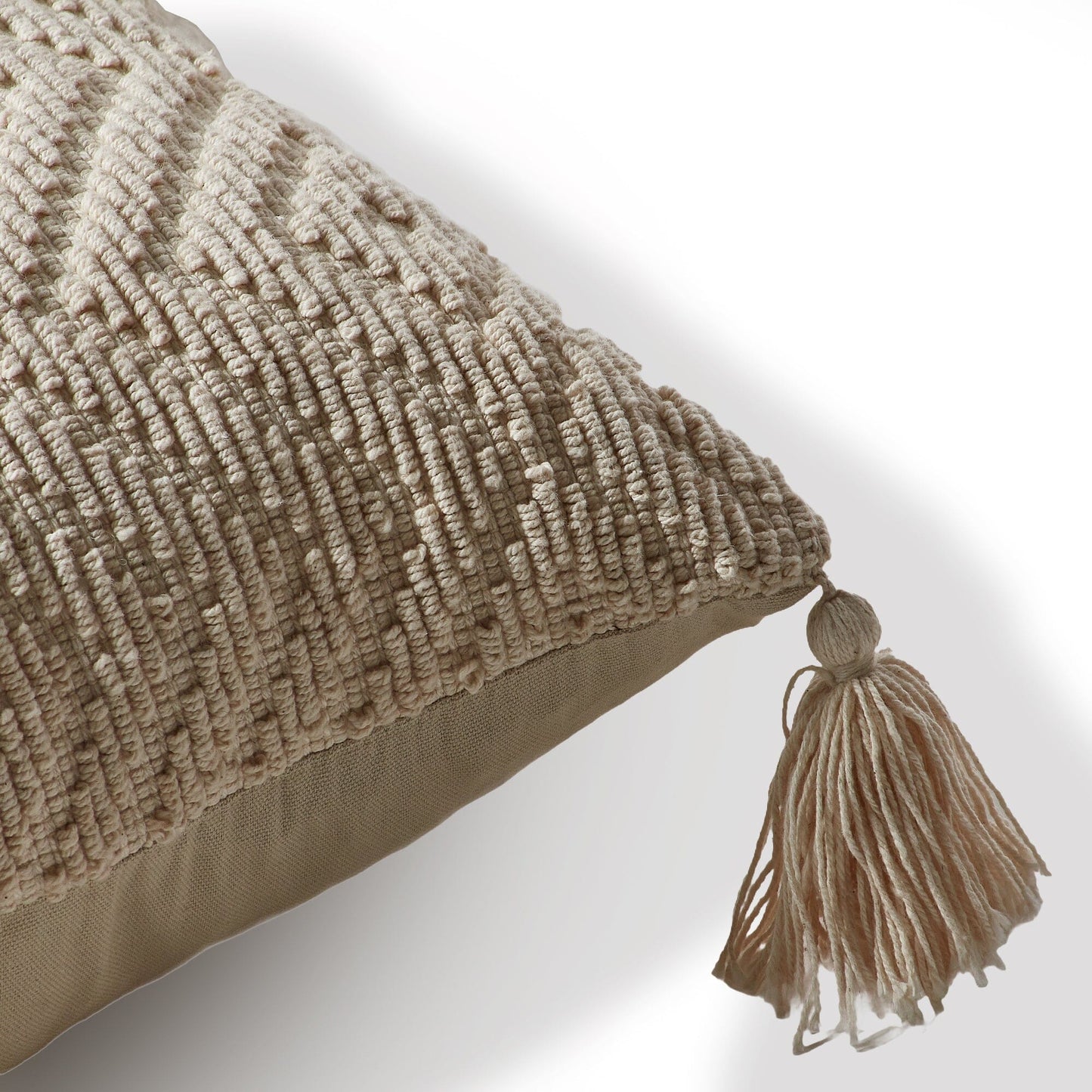 Elborough Off White Diamond Embroidered Tasseled Cushion Cover - 50x50cm