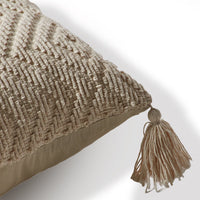 Elborough Off White Diamond Embroidered Tasseled Cushion Cover - 50x50cm