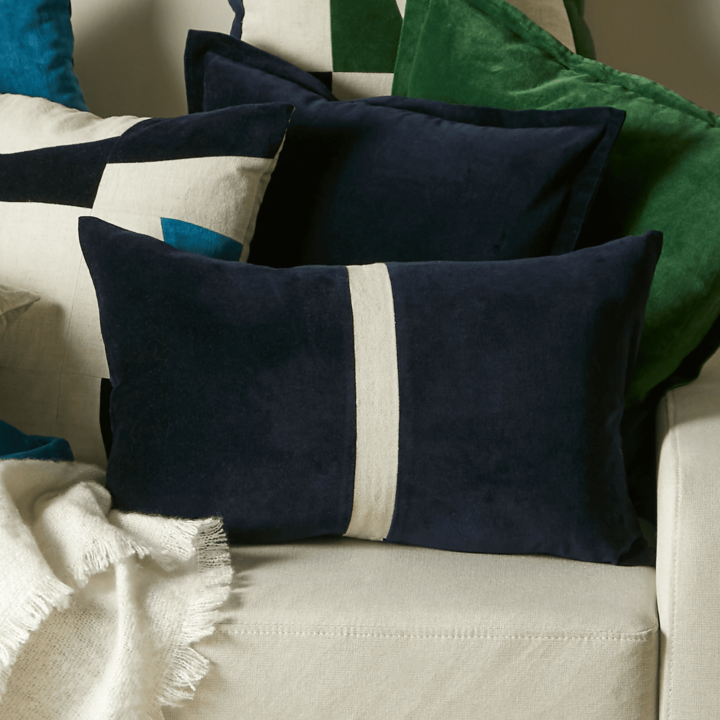 Holbeck Ink Stripe Mixed Fabric Cushion Cover - 35x55cm