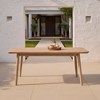 compare product Elowen 6 Seater Wooden Garden Dining Table - Light Brushed Acacia