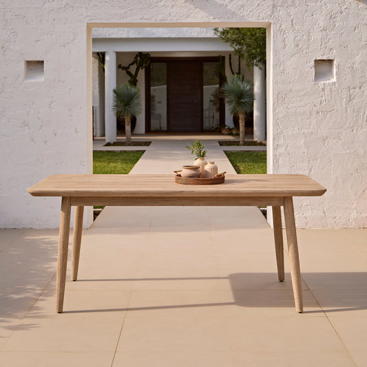 Elowen 6 Seater Wooden Garden Dining Table - Light Brushed Acacia