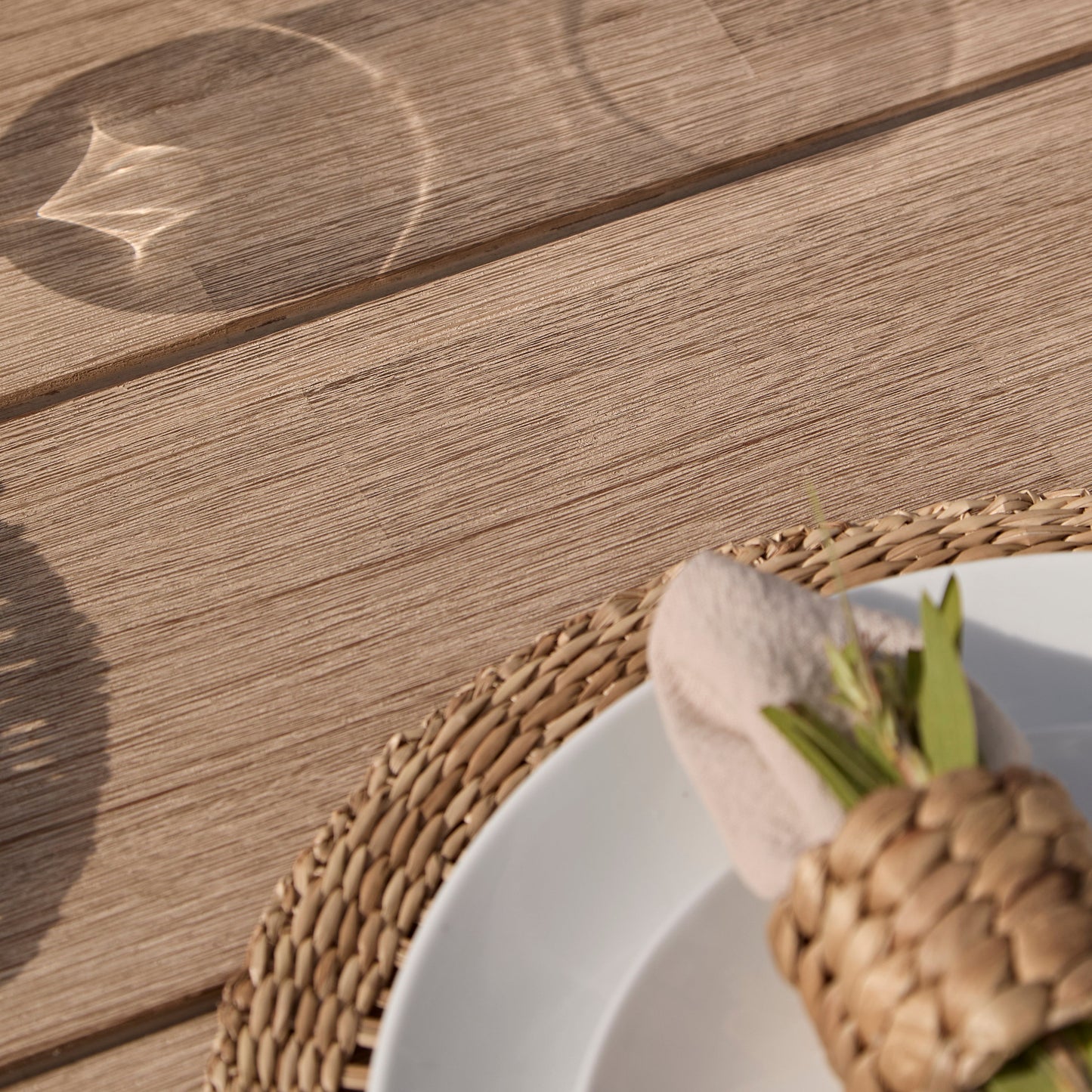 Elowen 6 Seater Wooden Garden Dining Table - Light Brushed Acacia