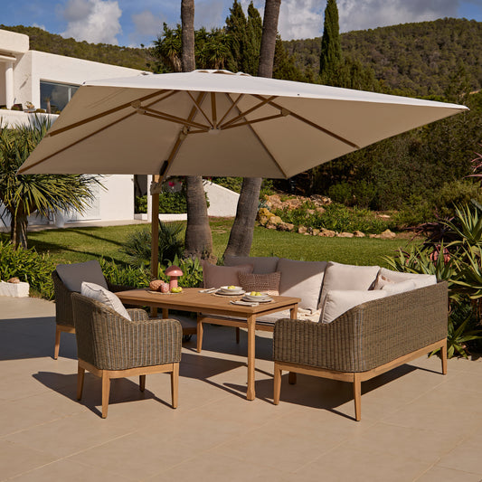 Harlyn 6 Seater Wooden Garden Dining Set with Corner Sofa & 2 Harlyn Dining Armchairs