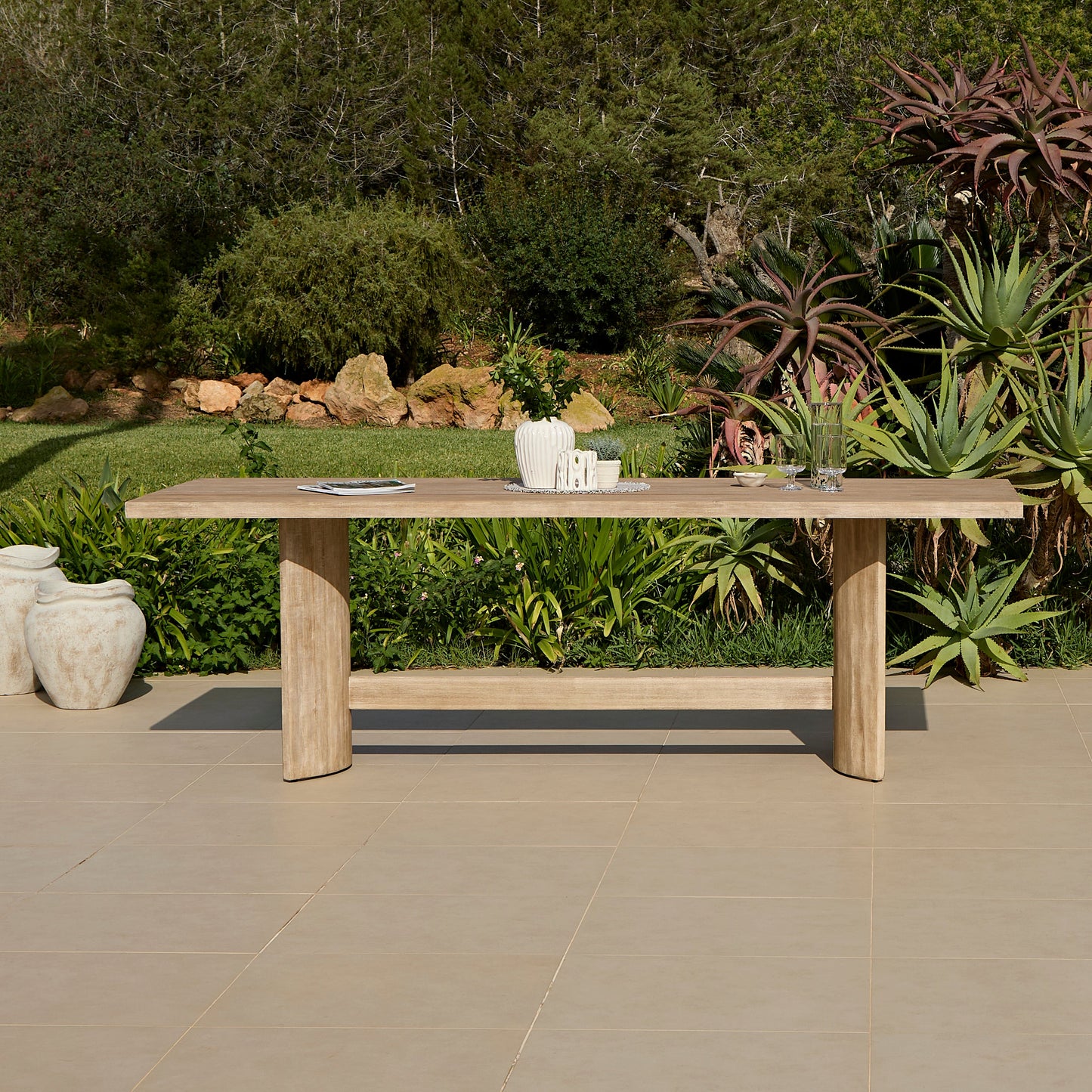 Imani 8 Seater Wooden Garden Dining Table - Light Brush Acacia