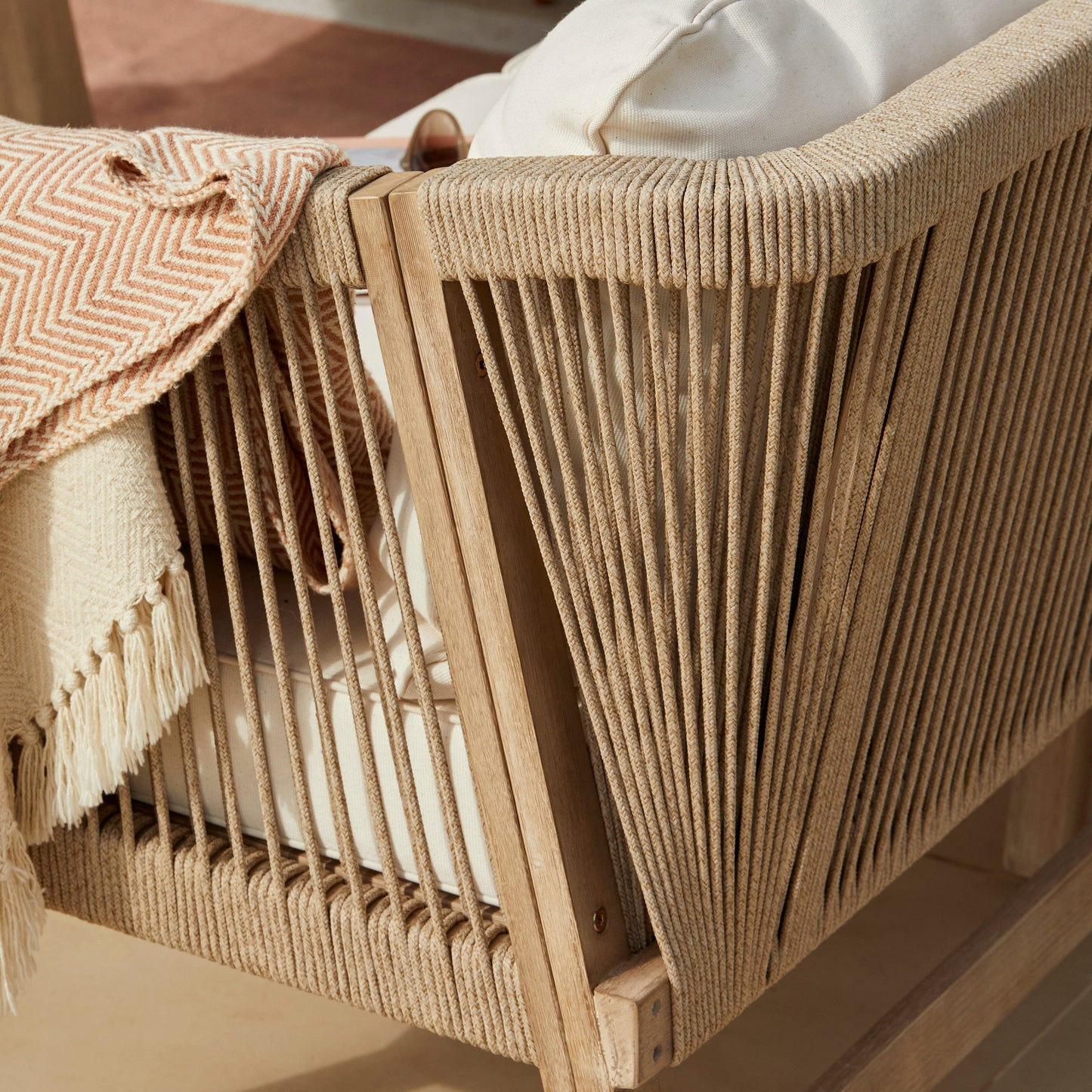 Shiro Wooden Garden Corner Dining Sofa Set with 2 Nala Sand Chairs