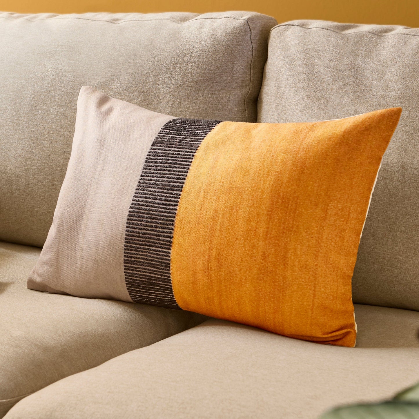 Selu Amber Yellow Striped Cushion Cover - 35x55cm