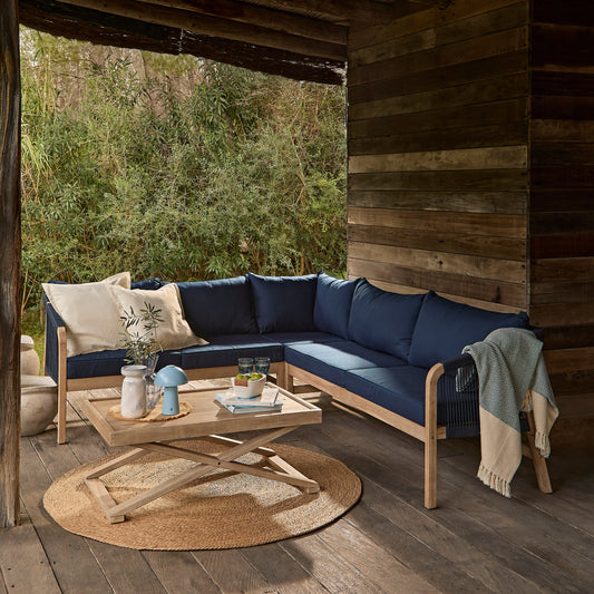 Shiro Corner Sofa with Navy Cushions with Akira Coffee Table Set