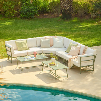 compare product Wilder 8 Seater Metal Corner Sofa Set with Coffee Table - Olive Green