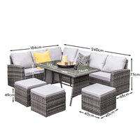 Outlet - Aston 9 Seater Rattan Garden Corner Sofa Set with Grey Lean Over Parasol - Polywood Top - Grey