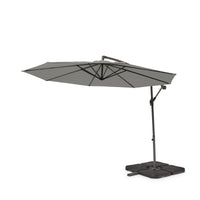 Outlet - Aston 9 Seater Rattan Garden Corner Sofa Set with Grey Lean Over Parasol - Polywood Top - Grey