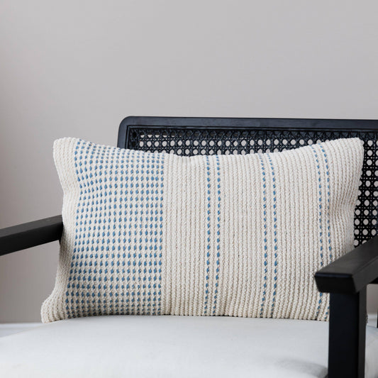 Elberton Horizon Blue Striped Cotton Cushion Cover - 55x35cm
