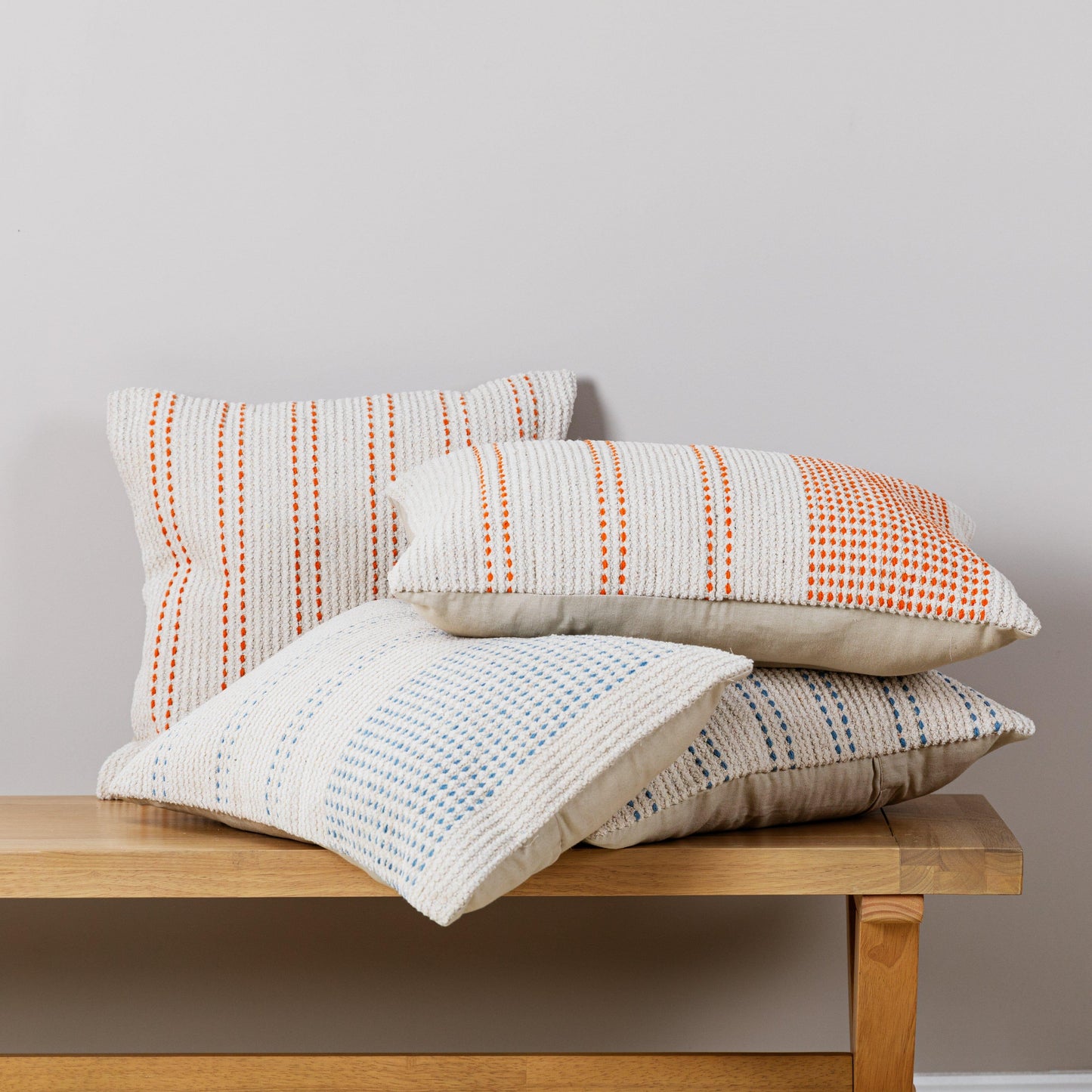 Elberton Horizon Blue Striped Cotton Cushion Cover - 55x35cm
