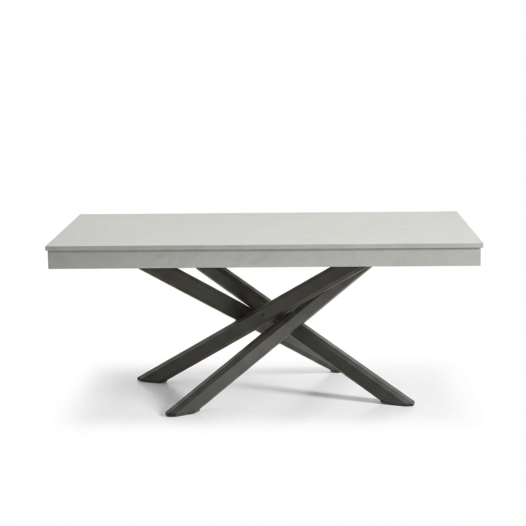 Amelia 6 Seater Concrete Garden Dining Table - Metal Legs - Pale Grey