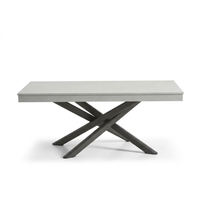 Amelia 6 Seater Concrete Garden Dining Table - Metal Legs - Pale Grey