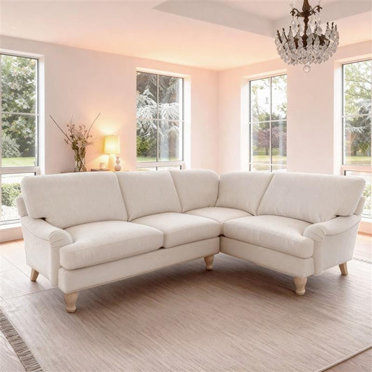 Brea Oyster White Right Corner Sofa with Whitewash Oak Legs