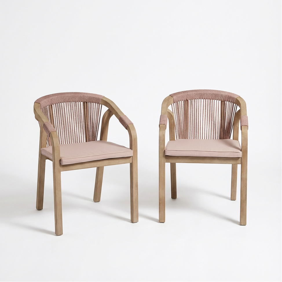 Shiro Wooden Garden Chairs - Set of 2 - Pink Rope - Image 7