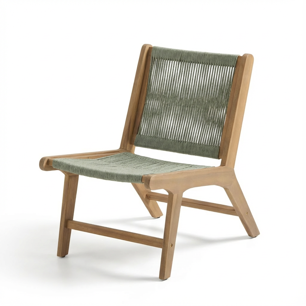 Seren White Acacia Occasional Garden Chair - Mottled Green Rope - Image 7