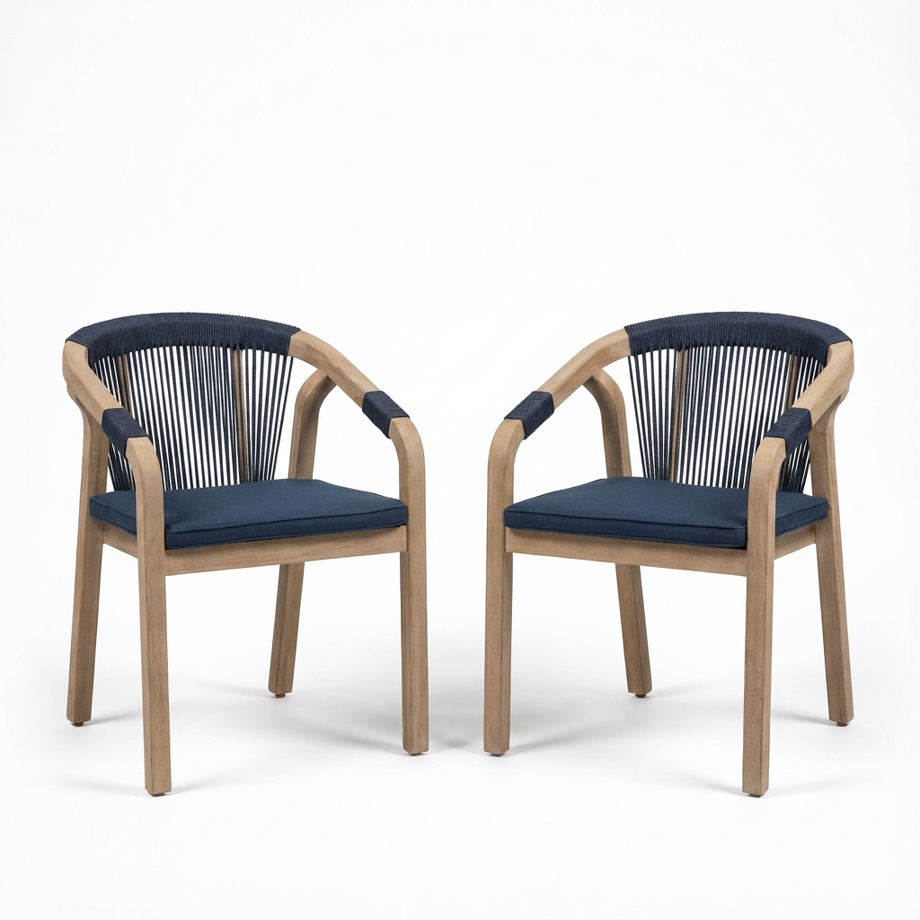 Shiro Wooden Garden Chairs - Set of 2 - Navy Rope - Image 8