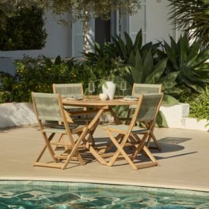Ashby 4 Seater White Acacia Garden Dining Set with Cove Green Rope Chairs - 130cm