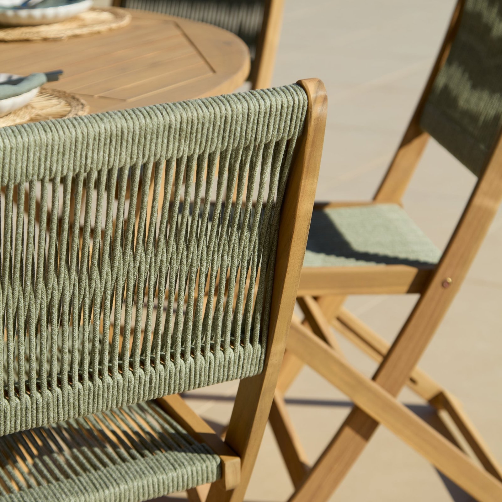 Ashby 4 Seater White Acacia Garden Dining Set with Cove Green Rope Chairs - 130cm - Image 7