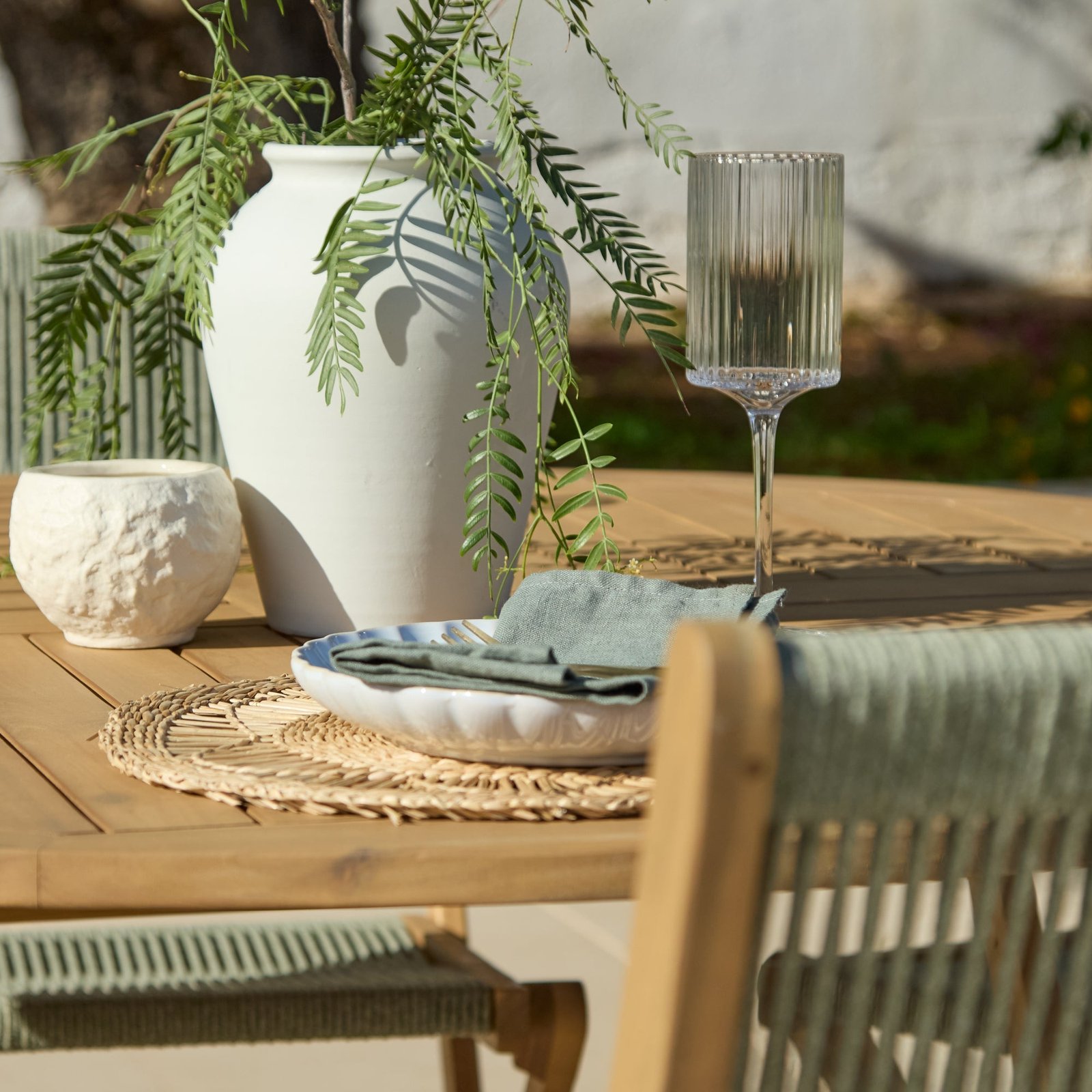 Ashby 4 Seater White Acacia Garden Dining Set with Cove Green Rope Chairs - 130cm - Image 6