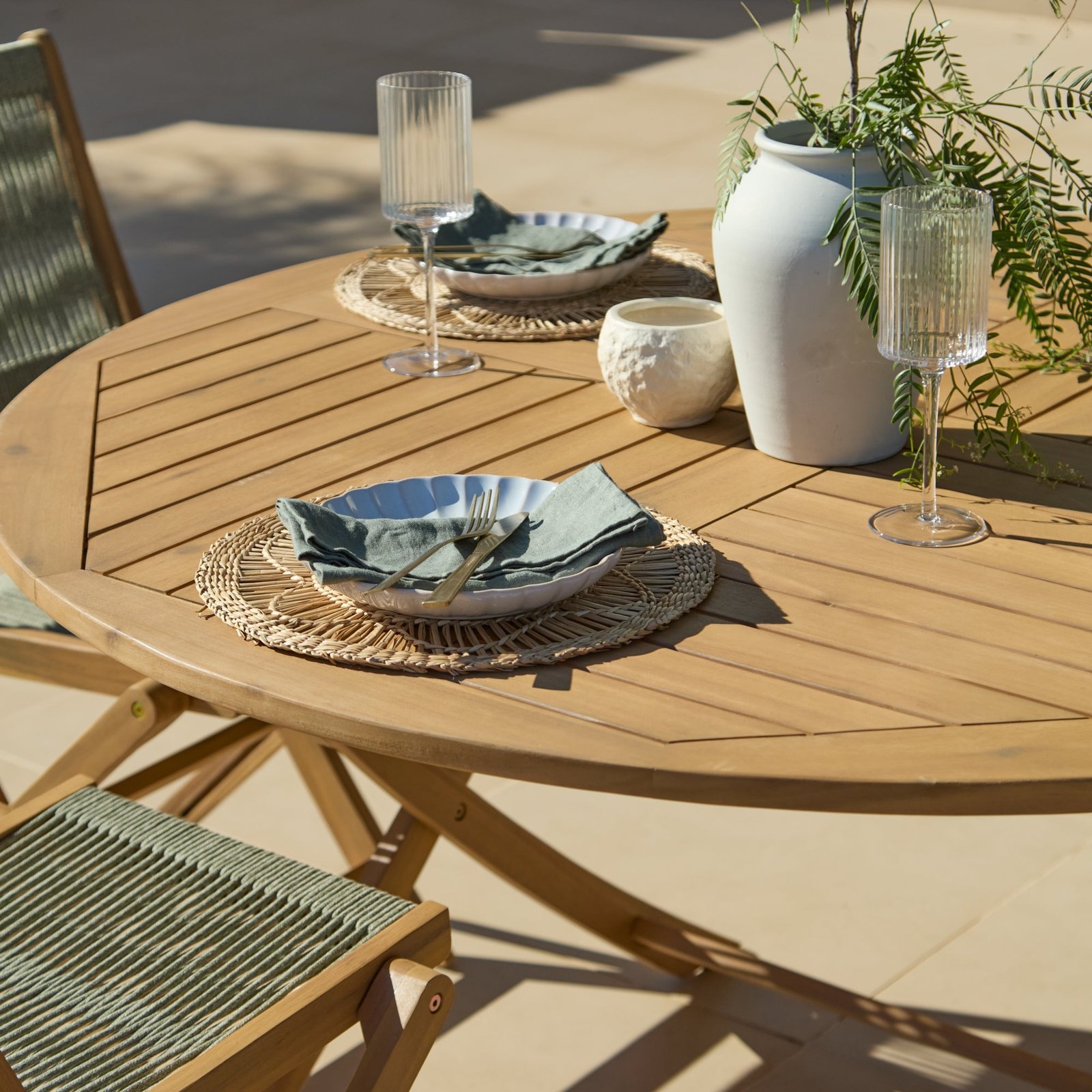 Ashby 4 Seater White Acacia Garden Dining Set with Cove Green Rope Chairs - 130cm - Image 2