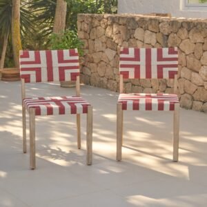 Saffron Brushed Light Acacia Garden Chair - Set of 2 - Beige/Paprika