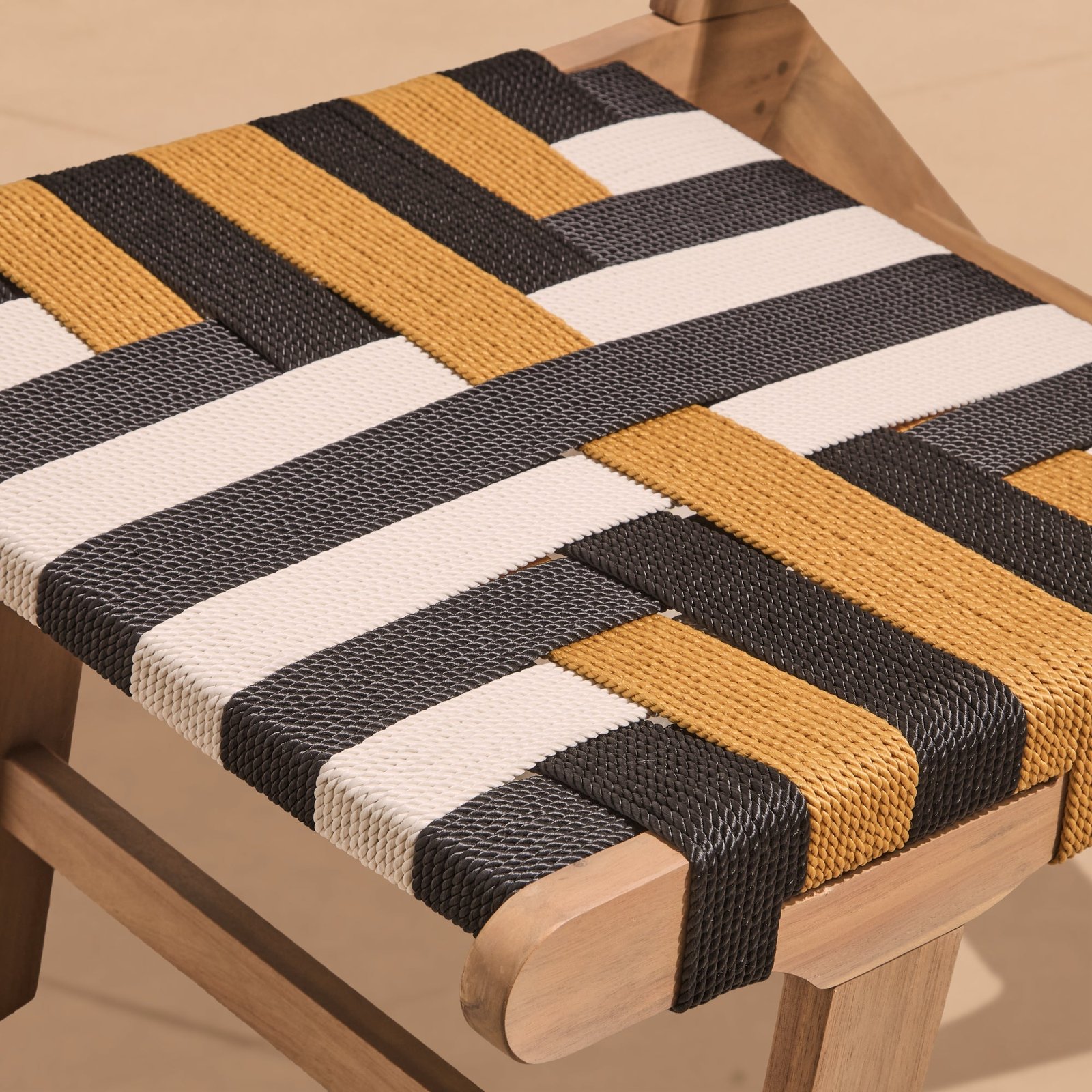 Saffron White Acacia Occasional Chair - Beige/Black/Yellow Rope - Image 2