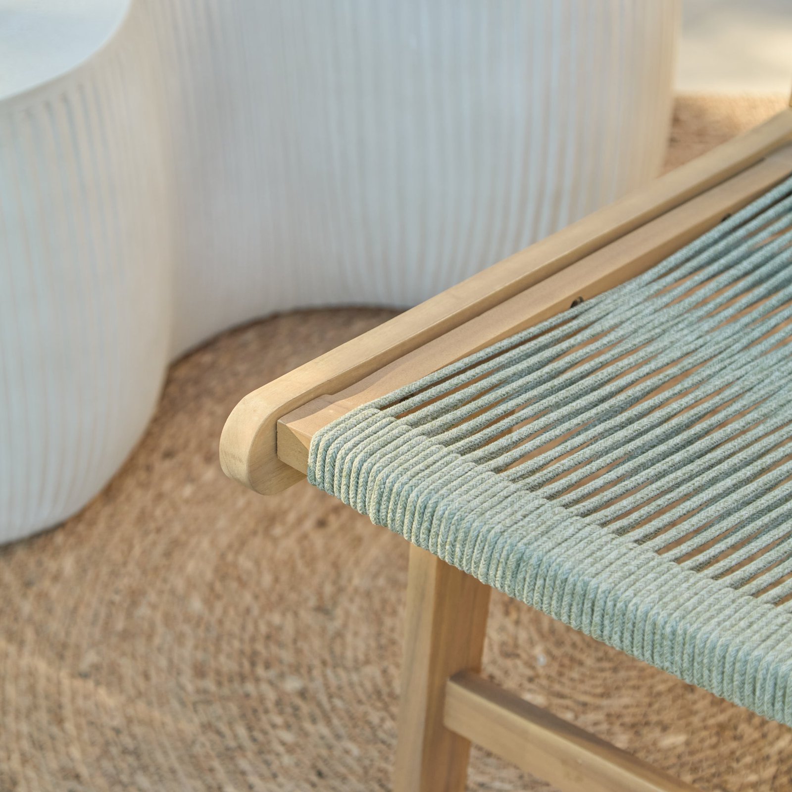 Seren White Acacia Occasional Garden Chair - Mottled Green Rope - Image 3