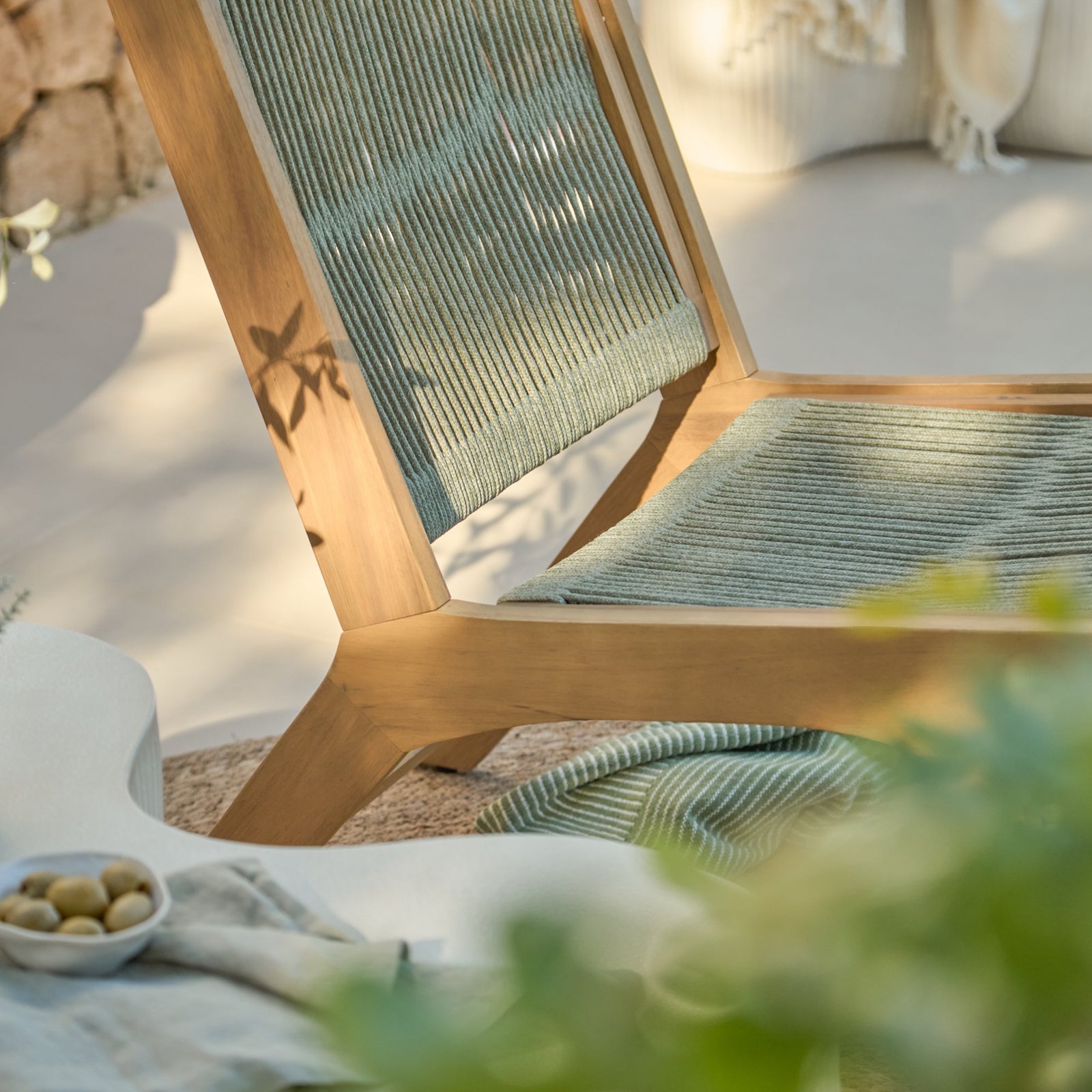 Seren White Acacia Occasional Garden Chair - Mottled Green Rope - Image 2