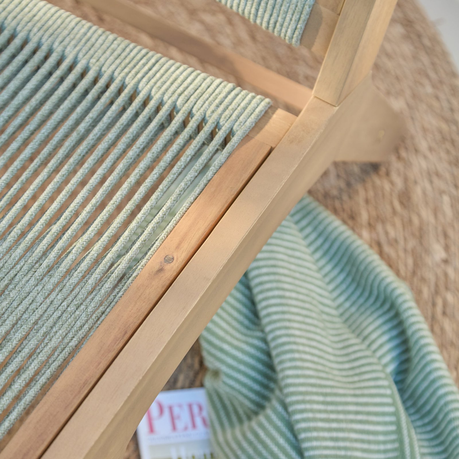 Seren White Acacia Occasional Garden Chair - Mottled Green Rope - Image 4