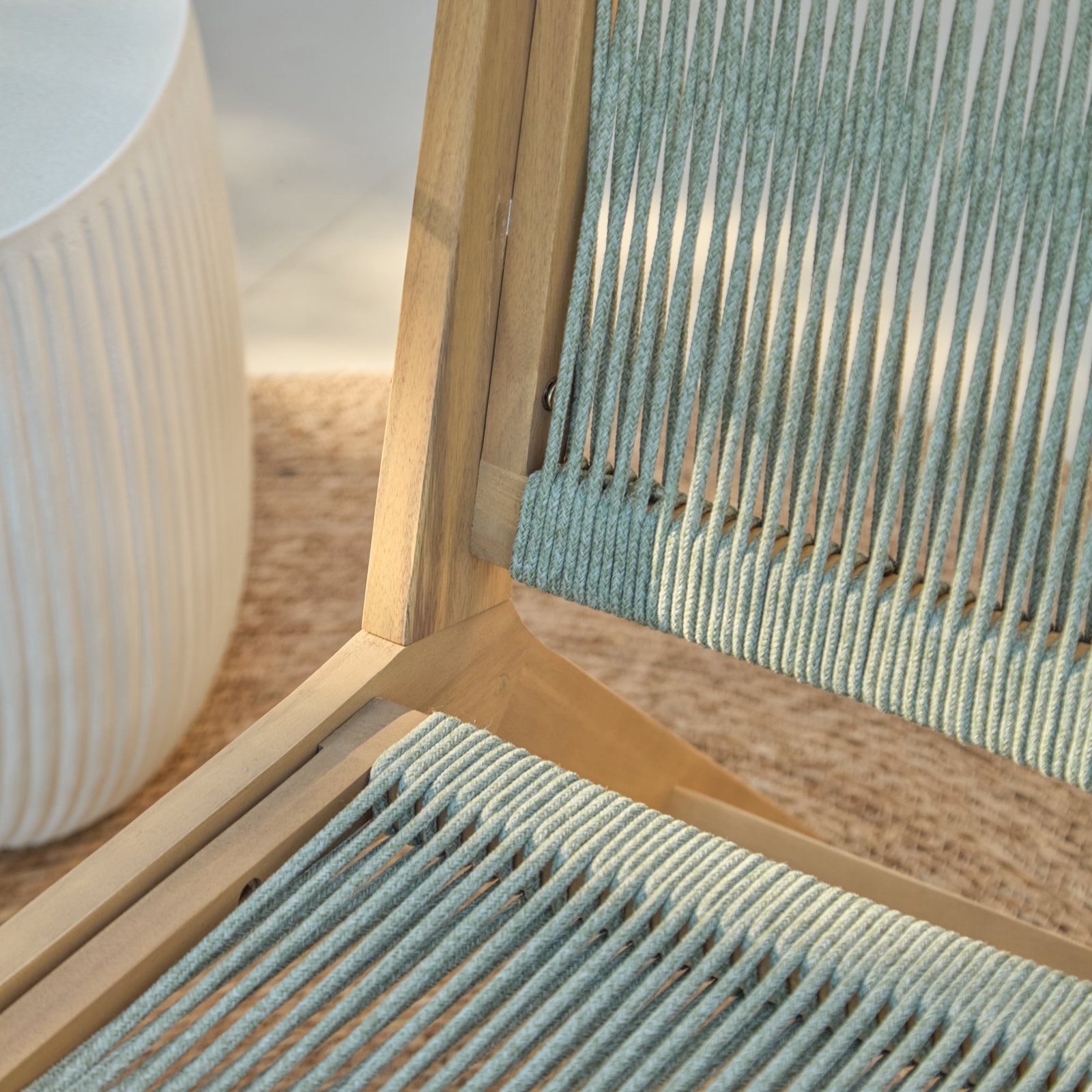 Seren White Acacia Occasional Garden Chair - Mottled Green Rope - Image 6